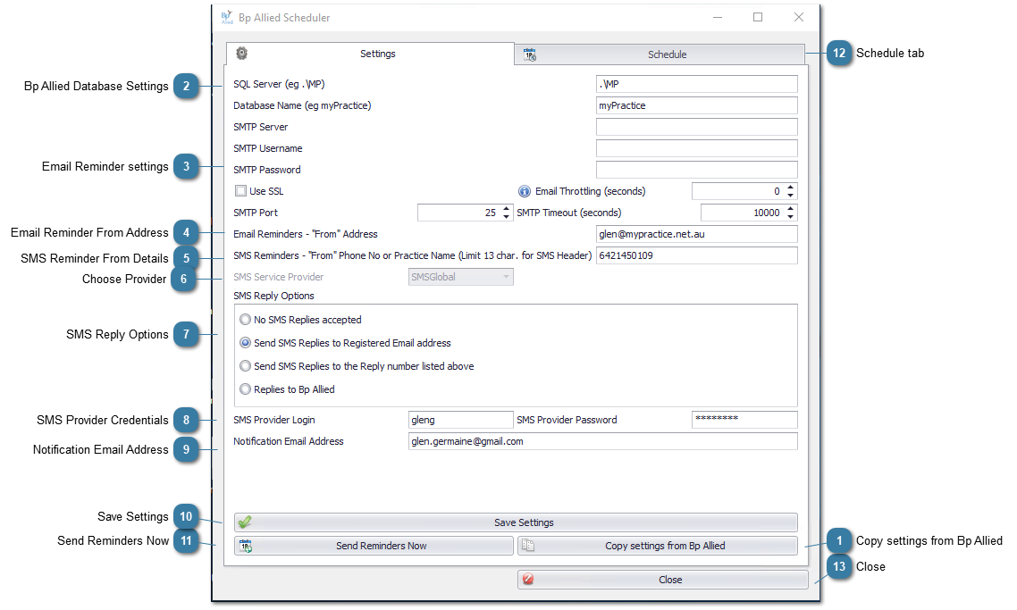 Setting up Email and SMS Scheduler Settings